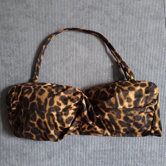 Lauren Ralph Lauren Leopard Print Twist Bandeau Removable Straps Bikini Top Sz 8 - Picture 1 of 7